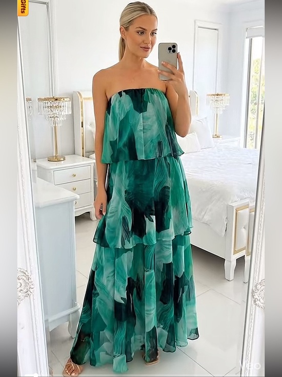 Petal & Pup Dresses & Skirts - Petal & Pup Bloom Strapless Maxi Dress in Green Floral M